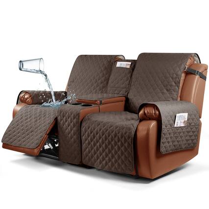 Front. Fabibe - Waterproof Recliner Loveseat Cover with Console Non-Slip Couch Covers for Reclining Couches Pet Cover for Double - Brown 2 seater.