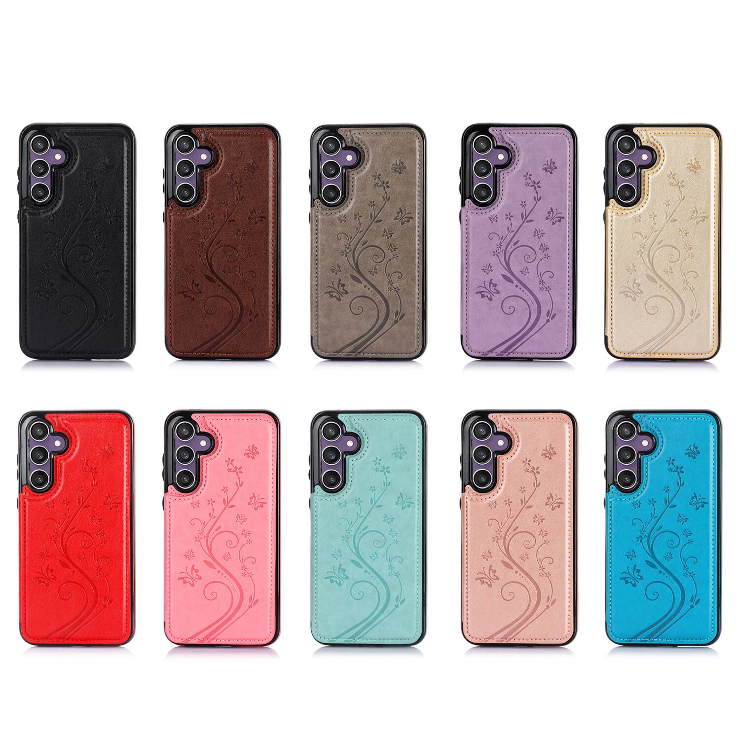 Alt View 5. Dteck - For Samsung Galaxy A36 5G Wallet Case Flower Embossed Pattern PU Leather Card Slots Flip Kickstand Shockproof Cover - Purple.