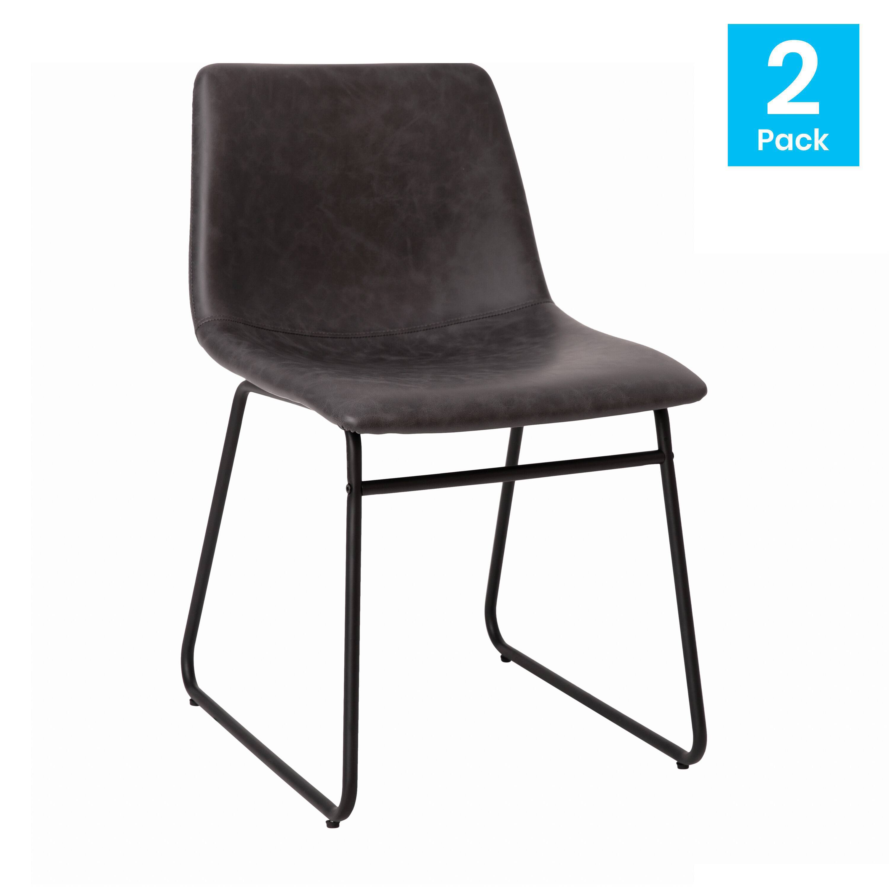 Alt View 13. Alamont Home - 18 Inch Commercial Grade Dining Table Height Chair, Mid-Back Sled Base Dining Chair in LeatherSoft Upholstery, Set of 2 - Gray LeatherSoft/Black Frame.
