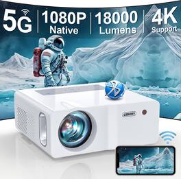 YOSIMFUR - Native 1080P 5G WiFi Bluetooth Projector,18000LM 450 ANSI Outdoor Movie Projector 4K Support and Max 450" Display