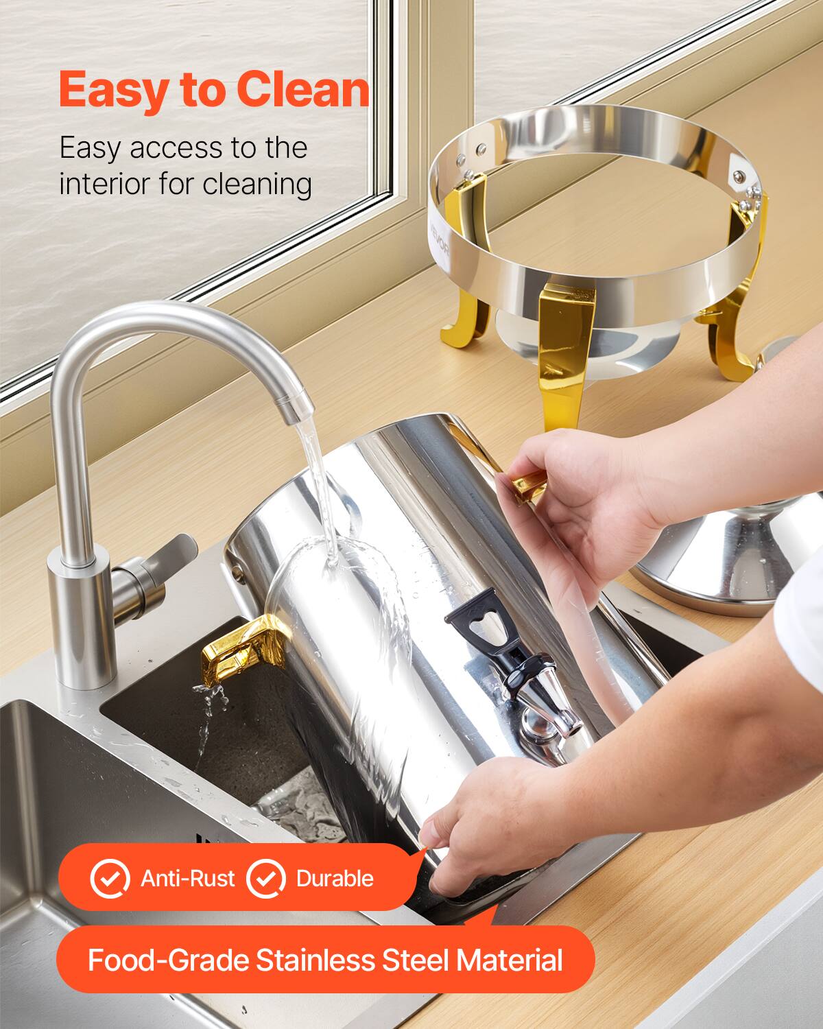 Easy to Clean  
Easy access to the interior for cleaning  

Anti-Rust  
Durable  

Food-Grade Stainless Steel Material