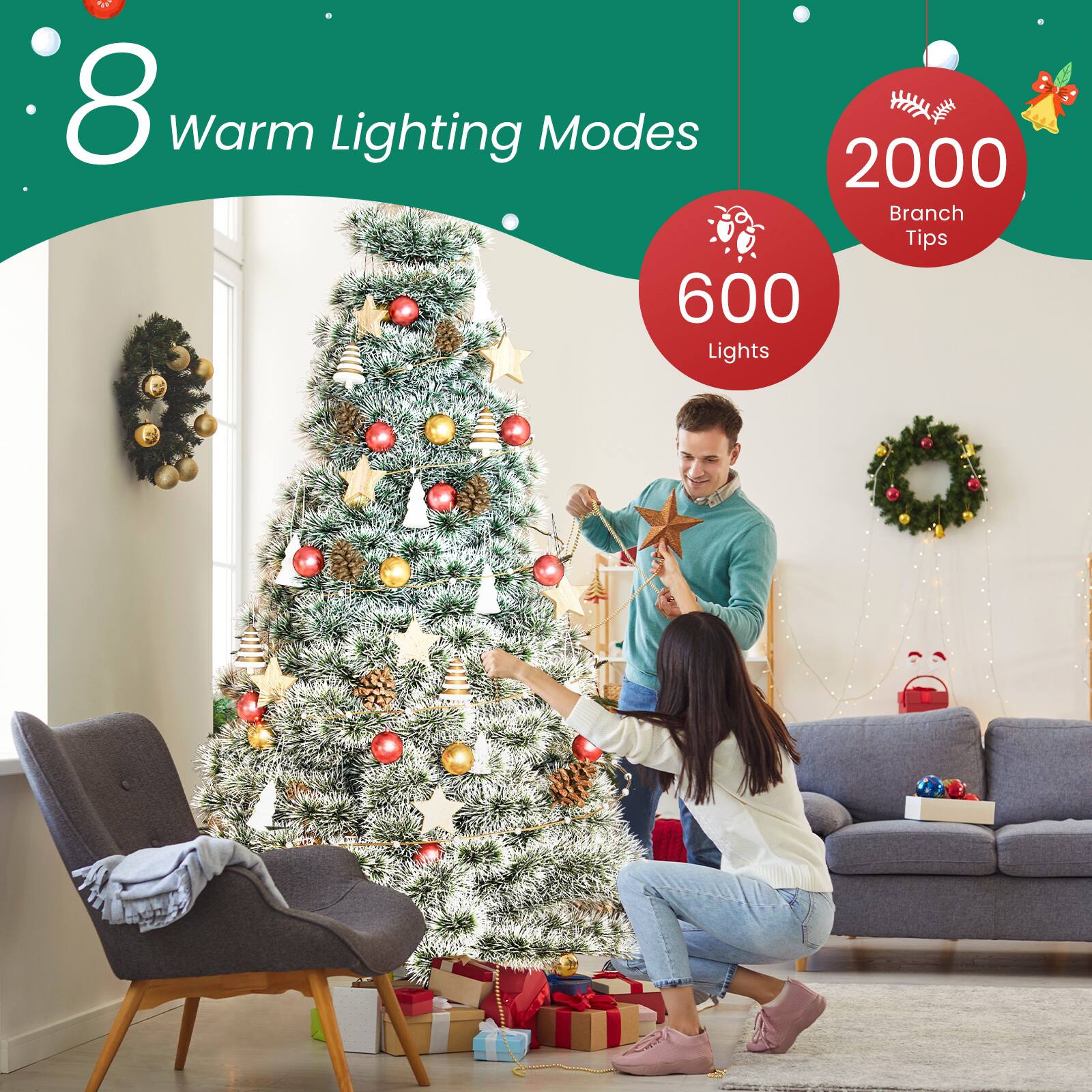 8 Warm Lighting Modes  
2000 Branch Tips  
600 Lights