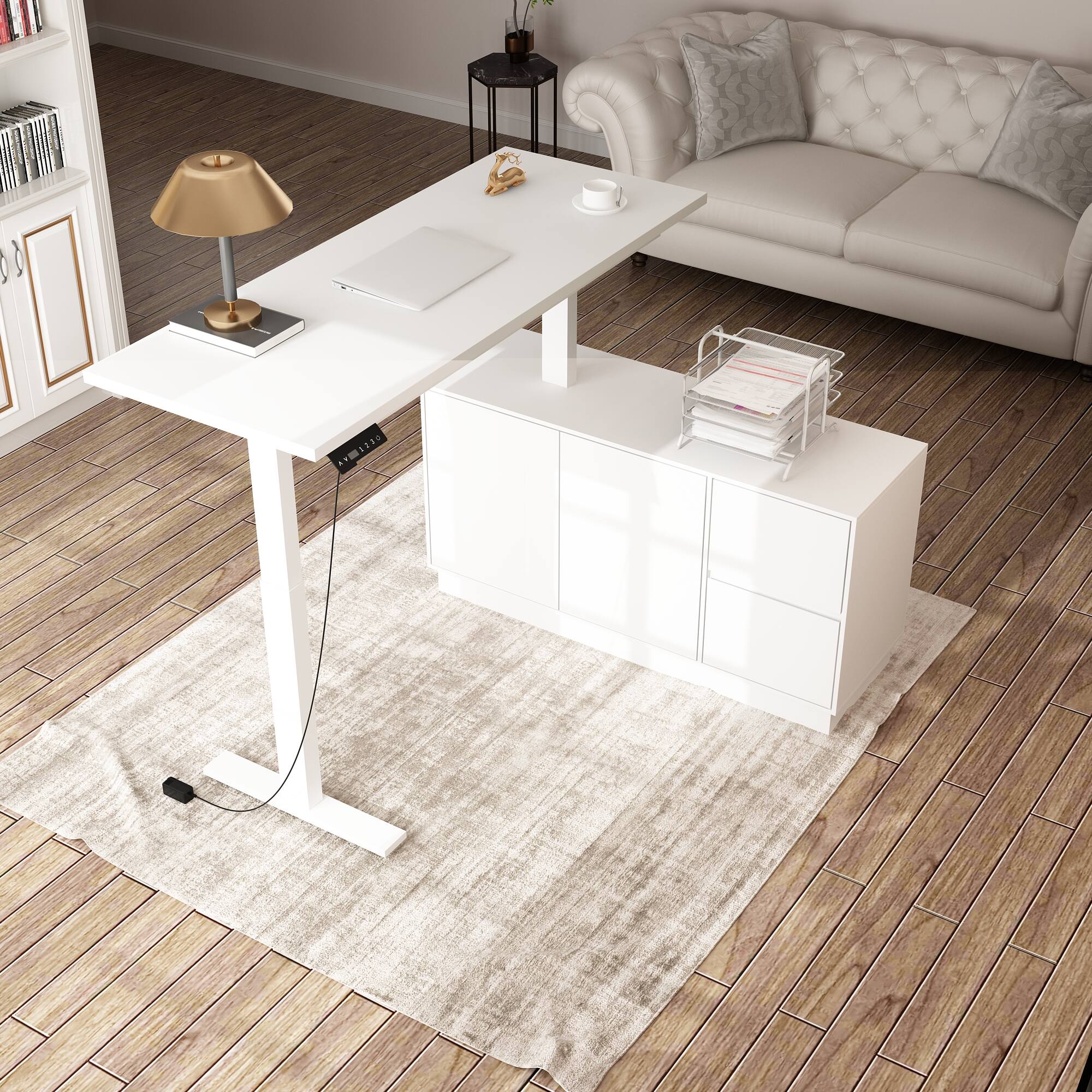 Back. Famapy - Famapy Electric Height - Adjustable Desk: Silent Slides, Smart Storage & Dual - Mode Use - White.
