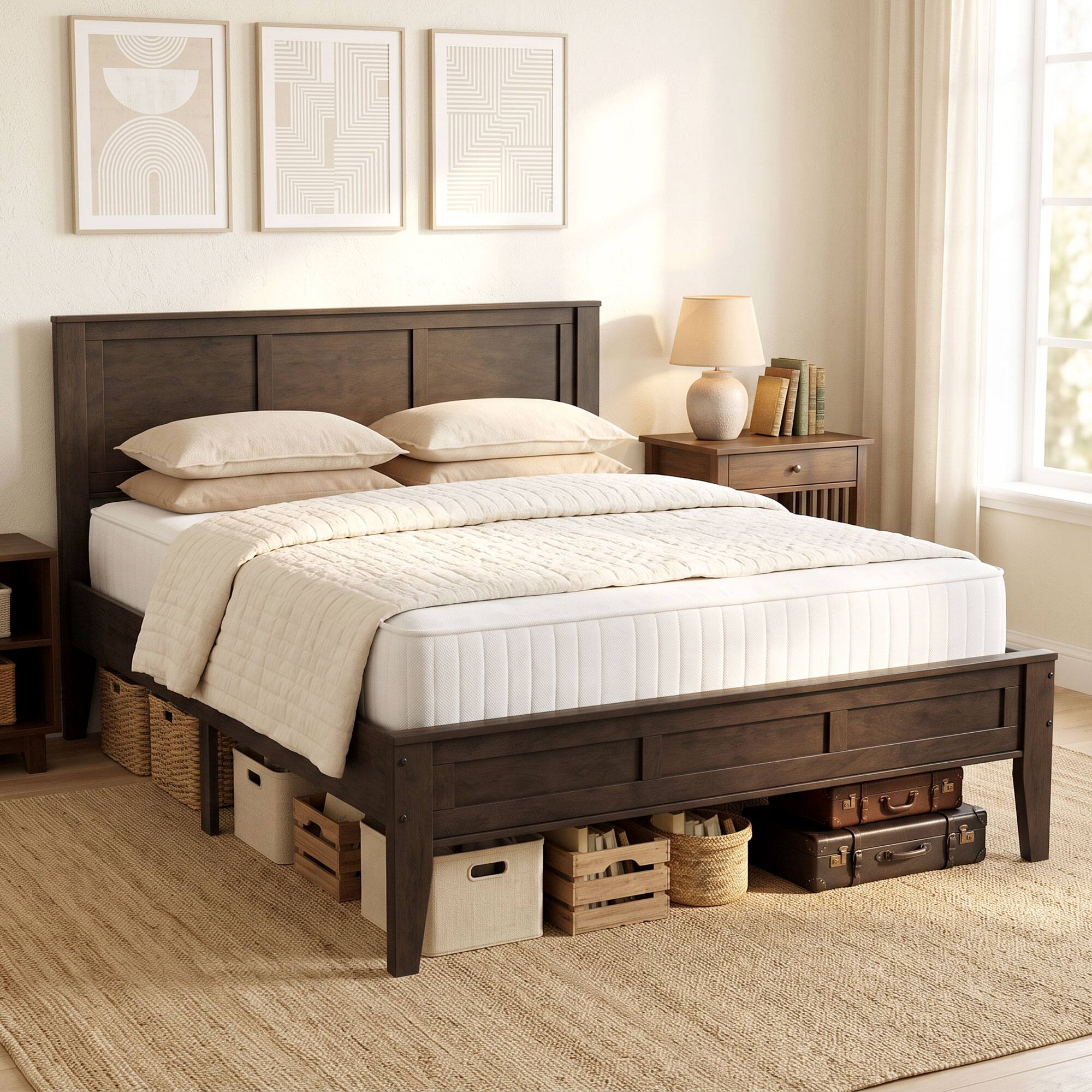 Alt View 8. Homcom - Size Bed Frame with Headboard and Footboard - Walnut.