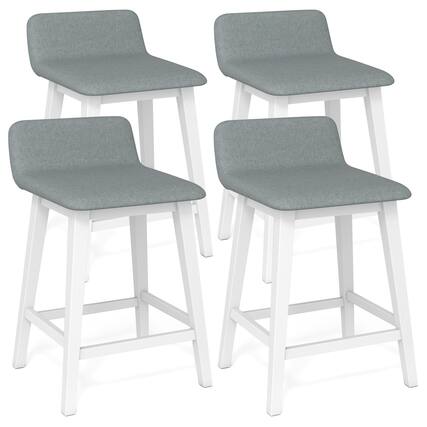 Front. Gymax - Gymax 2PCS 24'' Upholstered Barstools w/ Low Back Footrest Wood Legs for Kitchen Island - White, Gray.