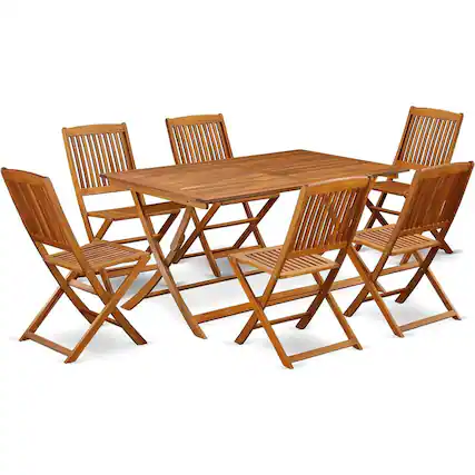 Front. East West Furniture - AECM7CWNA - 7 Piece Excellent Outdoor Patio Set-Beautiful Wooden Folding Table with 6 Arm Less Outdoor Chairs- Natural - Natural Oil.