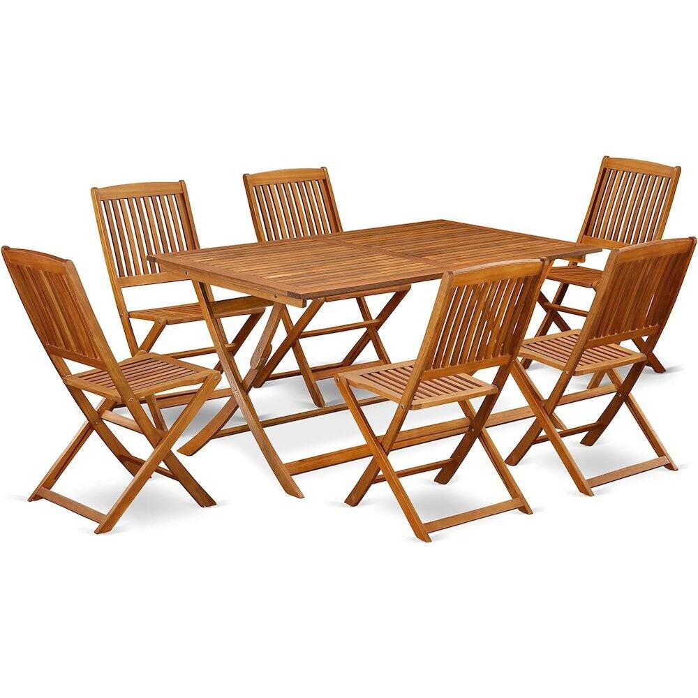 Front. East West Furniture - AECM7CWNA - 7 Piece Excellent Outdoor Patio Set-Beautiful Wooden Folding Table with 6 Arm Less Outdoor Chairs- Natural - Natural Oil.