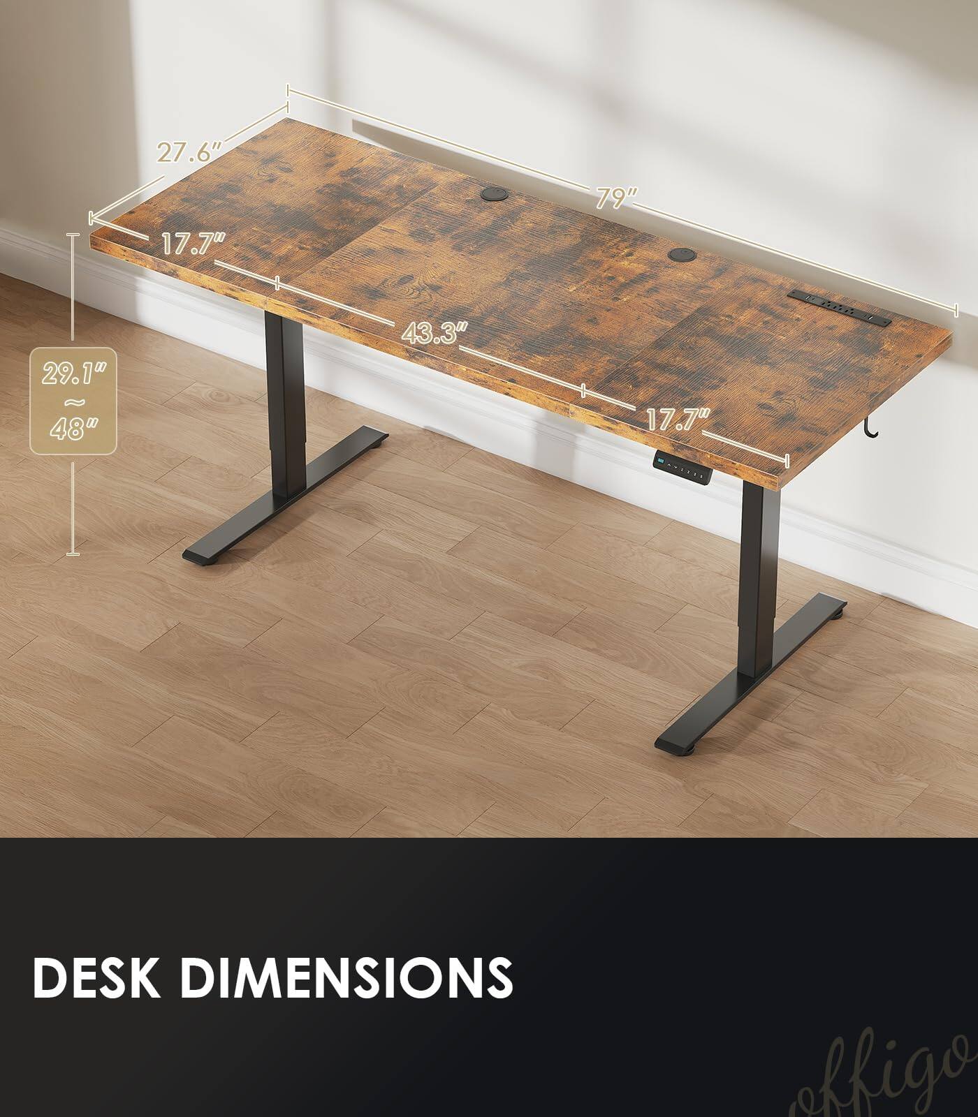 27.6" 17.7" 79" 29.1" 48" 43.3" 17.7"  
DESK DIMENSIONS