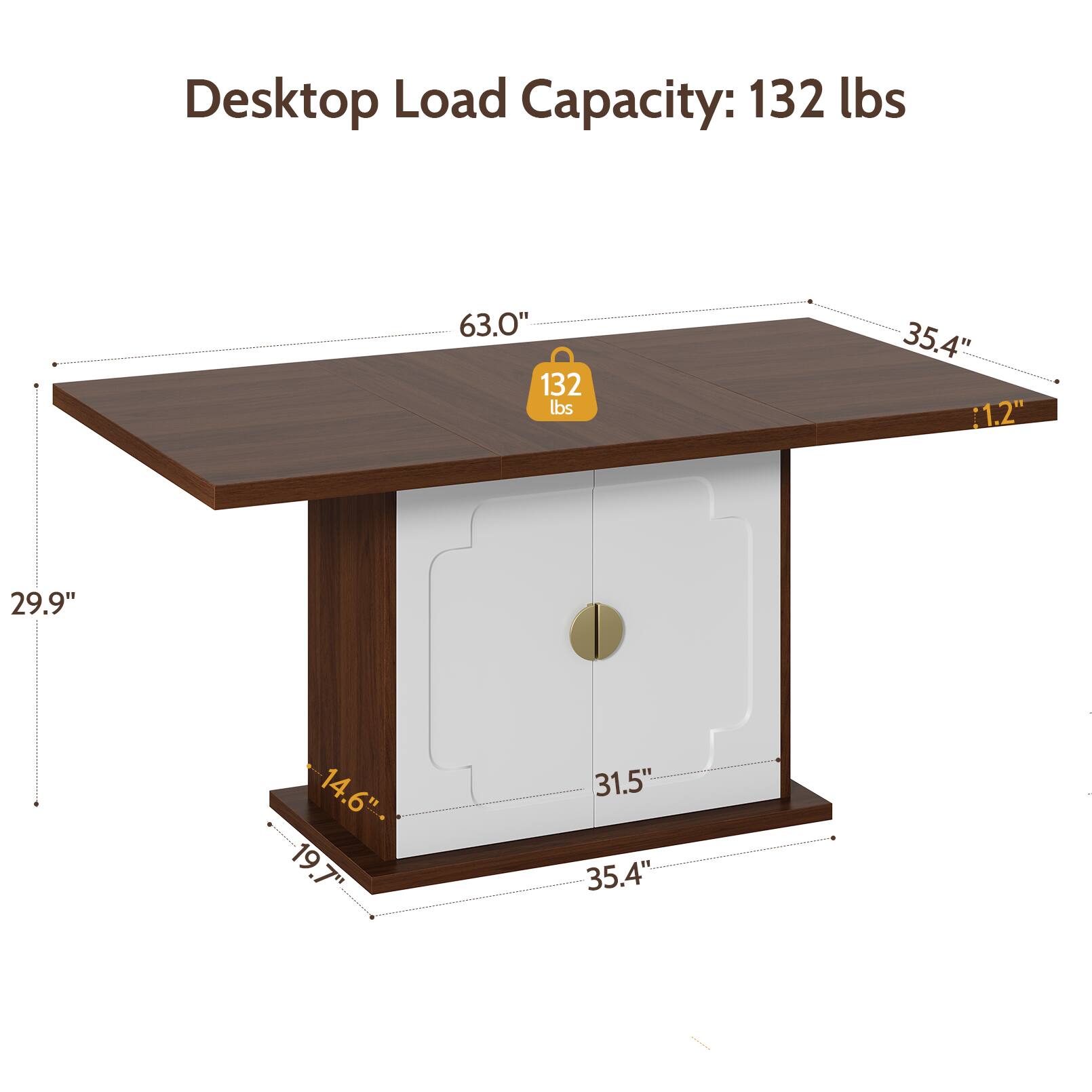 Desktop Load Capacity: 132 lbs  
63.0"  
35.4"  
1.2"  
29.9"  
14.6"  
19"  
19.7"  
31.5"  
35.4"