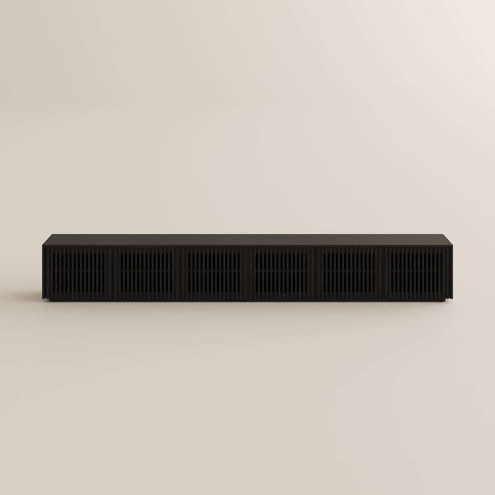 Alt View 7. POVISON - 118" Modern Minimalist Wood TV Stand, Slatted Entertainment Center,Black TV Console, Perfect for 85-inch TVs - Black.