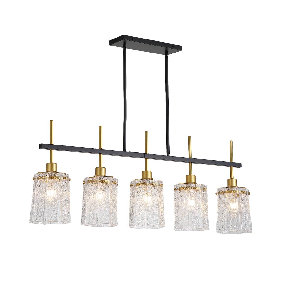 Alt View 9. Loheer - Loheer Five Light Linear Chandelier With Water Ripple Glass for Dining Room or Kitchen Island.