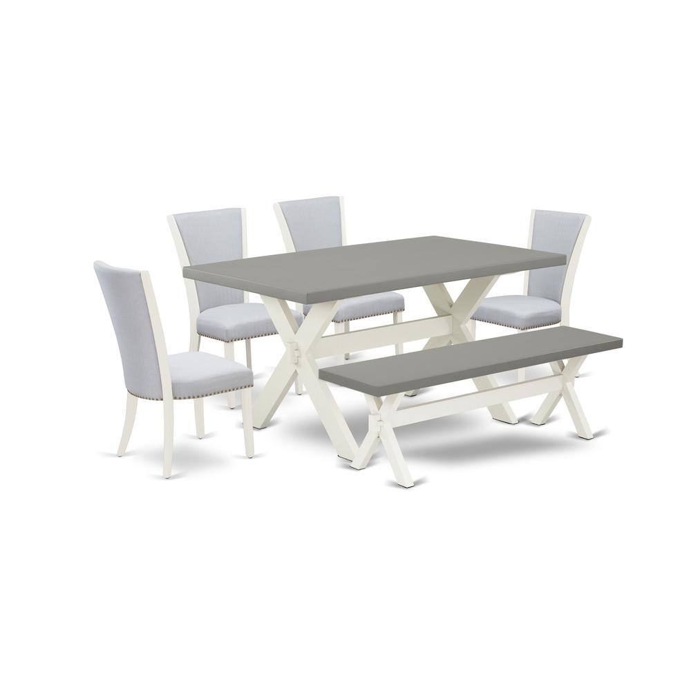 Left. East West Furniture - East West Furniture X096VE005-6 6 Piece Dining Table Set - 4 Grey Linen Fabric Dining Room Chair with Nailheads and - Multi-Color.