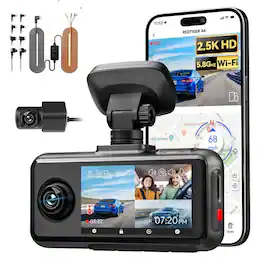 REDTIGER - A6-3 channel 4K/2.5K Touch Screen Dash Cam, GPS, 5.8G WiFi, 24-Hour Parking Monitor - Dark Black