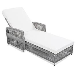 Mondawe - Wicker Long Reclining Chaise Patio Adjustable Recliner with Soft Removable Cushions - Beige+Grey