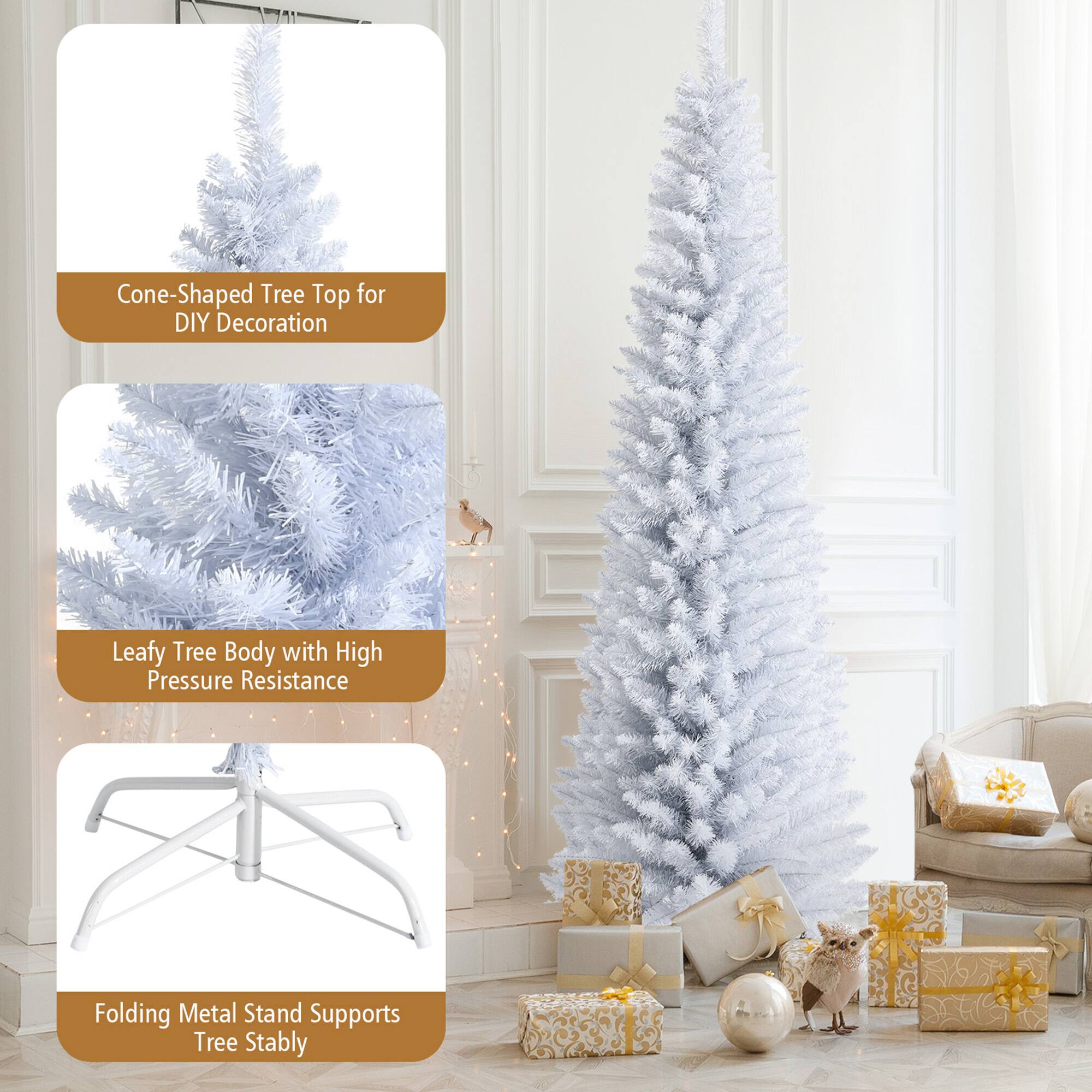 - Cone-Shaped Tree Top for DIY Decoration
- Leafy Tree Body with High Pressure Resistance
- Folding Metal Stand Supports Tree Stably