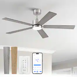 Vaczon - 52" Modern Brushed Reversible 5-Blade LED Ceiling Fan with Light and APP - Nickel