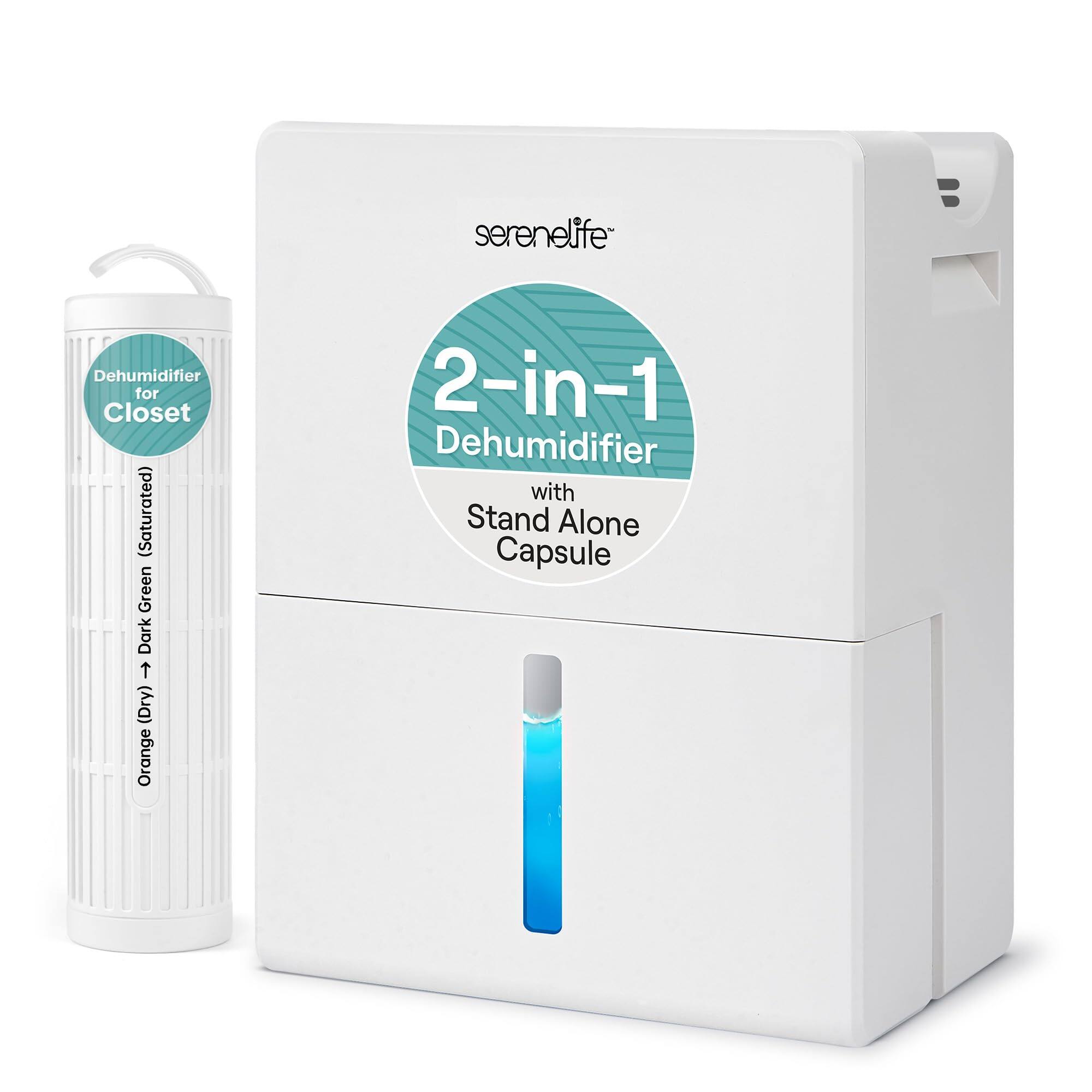 serenelife = Dehumidifier for Closet (Saturated) Green Dark t (Dry) Orange 2-in-1 Dehumidifier with Stand Alone Capsule
