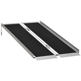 Homcom - Wheelchair Ramp 5FT, Folding Aluminum Threshold Ramp with Non-Slip Surface, Transition Plates Above and Below, 600lbs - Black