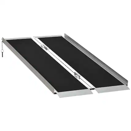 Front. Homcom - Wheelchair Ramp 5FT, Folding Aluminum Threshold Ramp with Non-Slip Surface, Transition Plates Above and Below, 600lbs - Black.