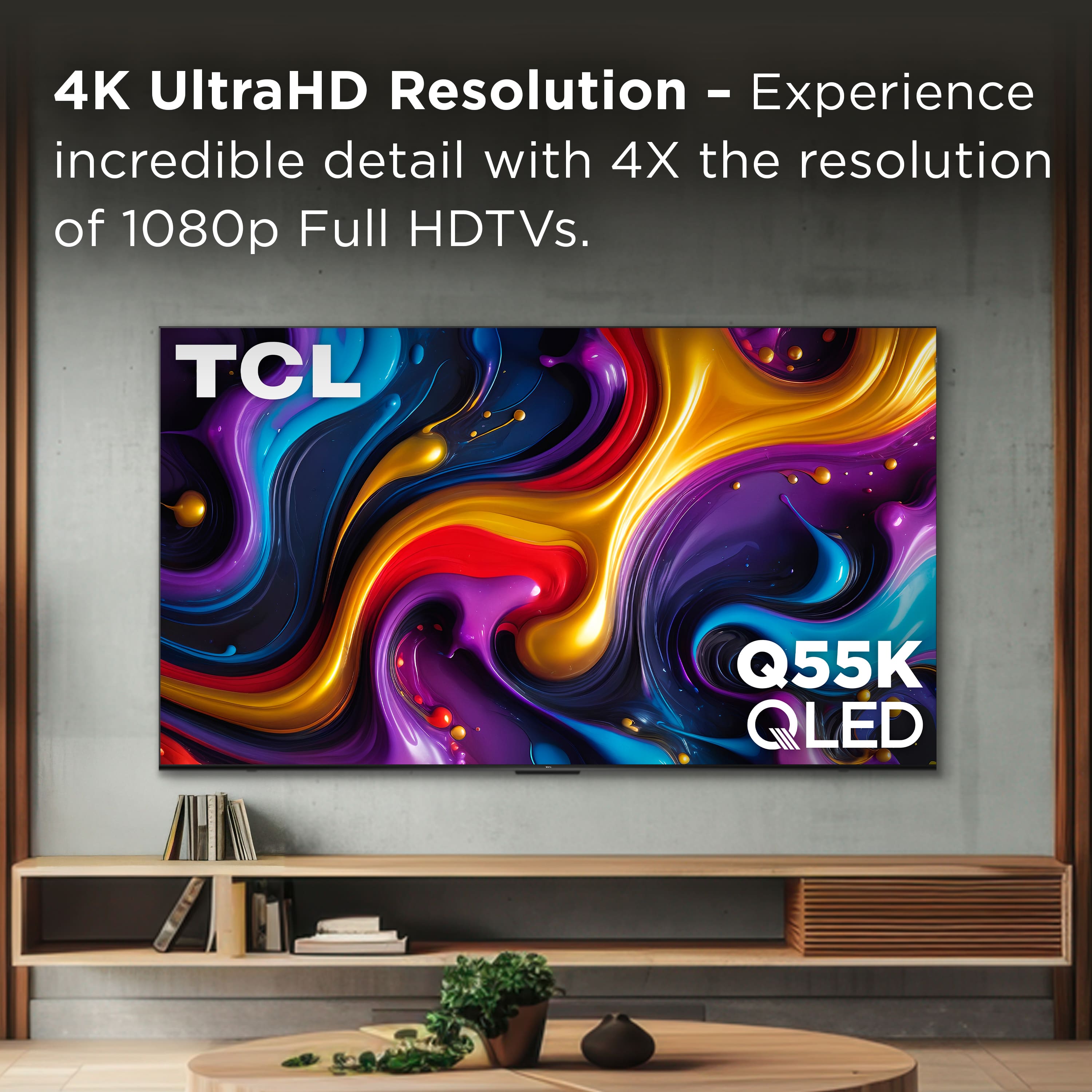 4K UltraHD Resolution - Experience incredible detail with 4X the resolution of 1080p Full HDTVs.
TCL Q55K QLED