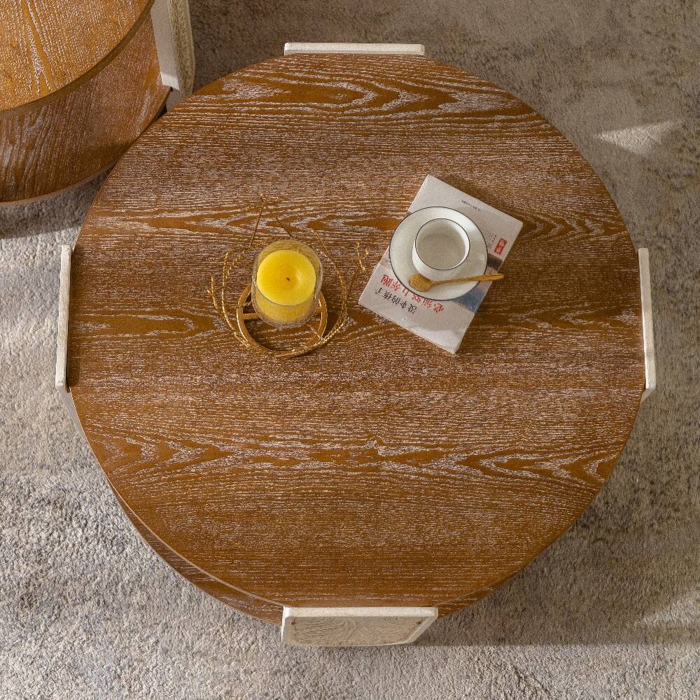 Angle. Loheer - Loheer Carved Wooden Coffee Table Retro Solid Wood End Table - Brown.