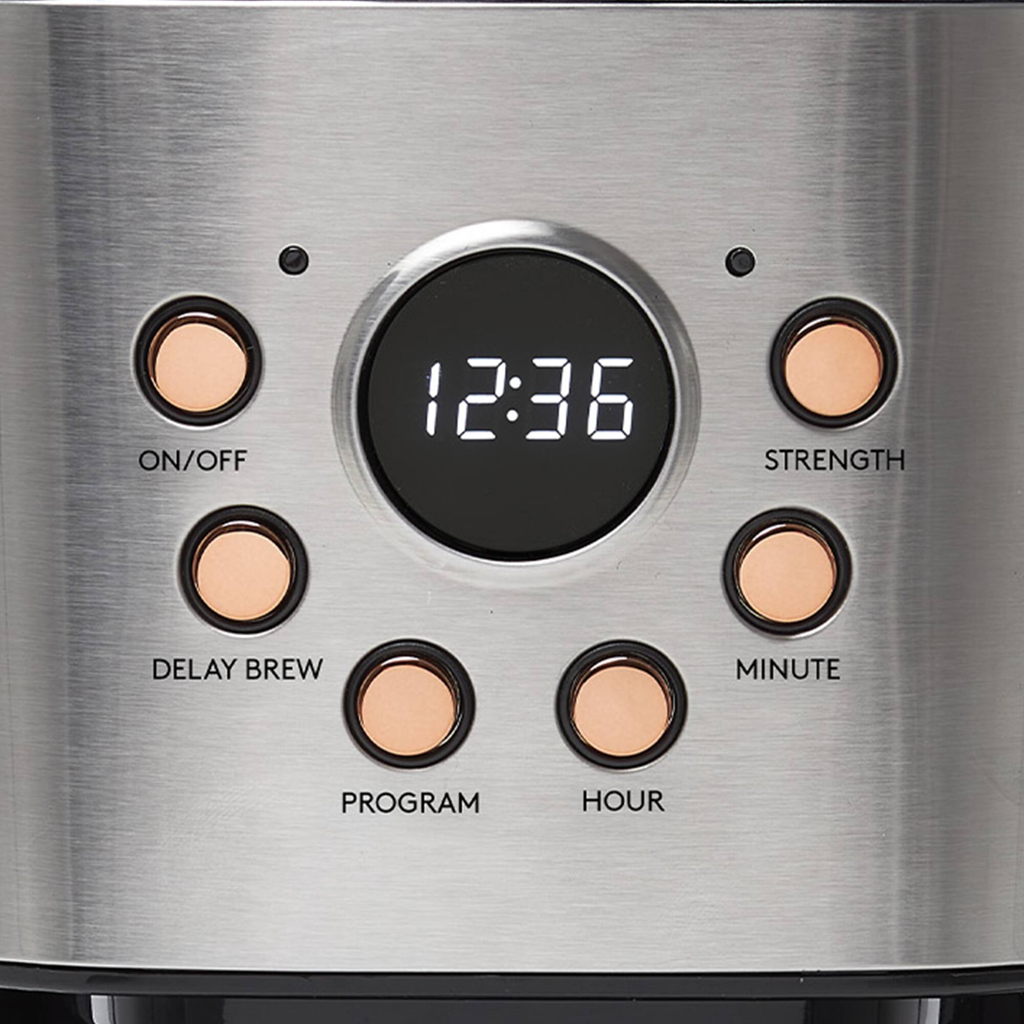 ON/OFF  
DELAY BREW  
PROGRAM  
HOUR  
MINUTE  
STRENGTH  
12:36