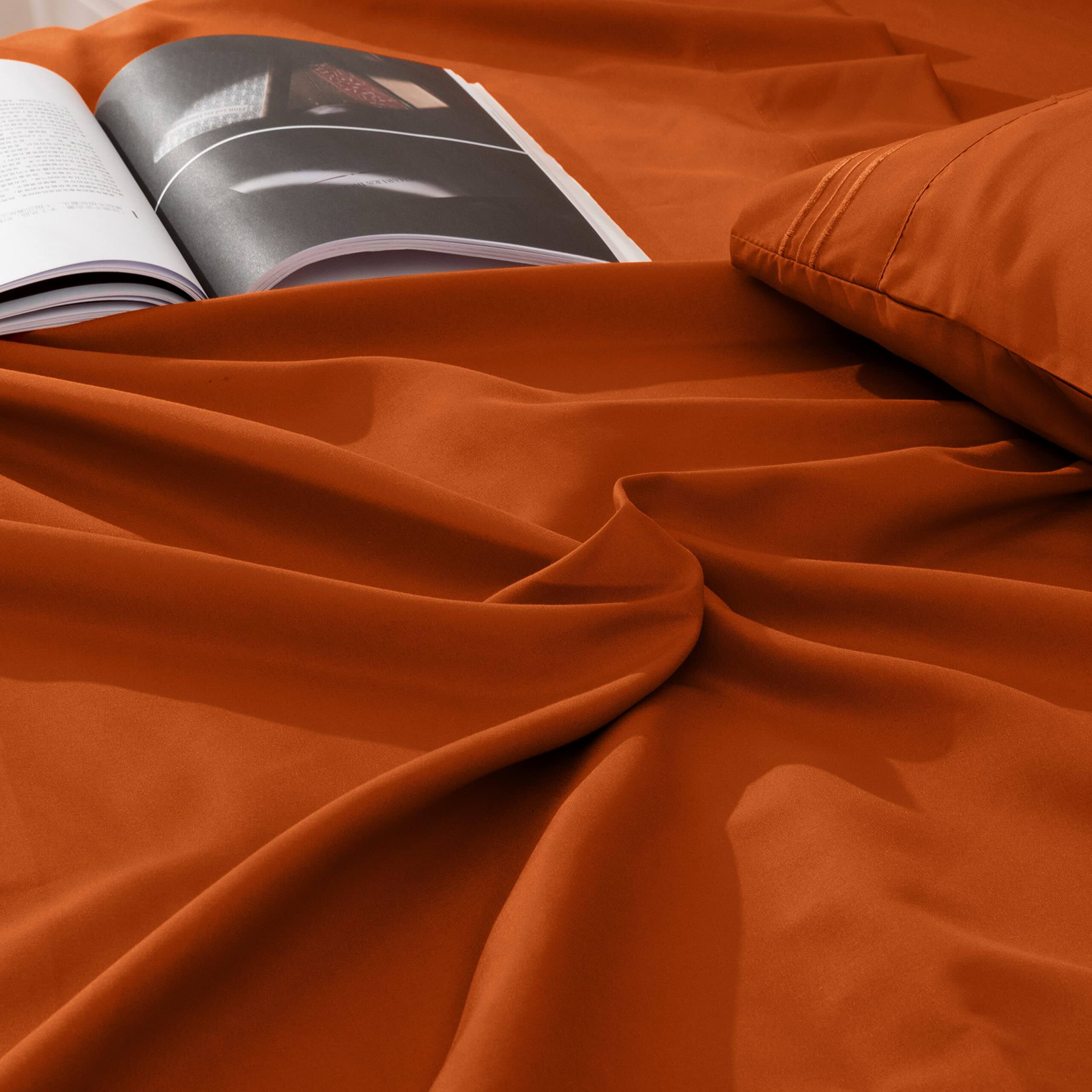 Back. Stylel Star - Burnt Orange King Size Sheet Set - 6 Piece Luxury 1800 Thread Count Bedding Sheets & Pillowcases 16 Inch Deep - Burnt Orange-Queen (4Pc).