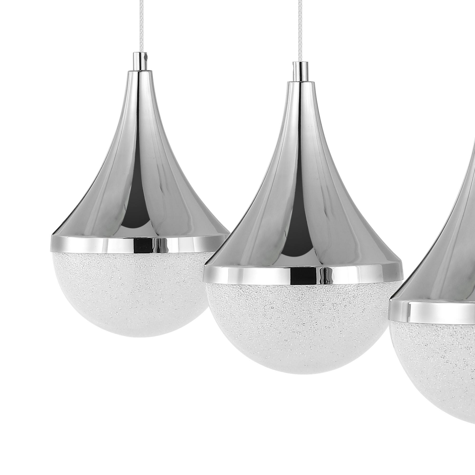 Alt View 4. Jonathan Y - Elyse Teardrop 33" 3-Light Modern Mid-Century Iron/Acrylic Integrated Linear LED Pendant, Chrome/White - Chrome/White.