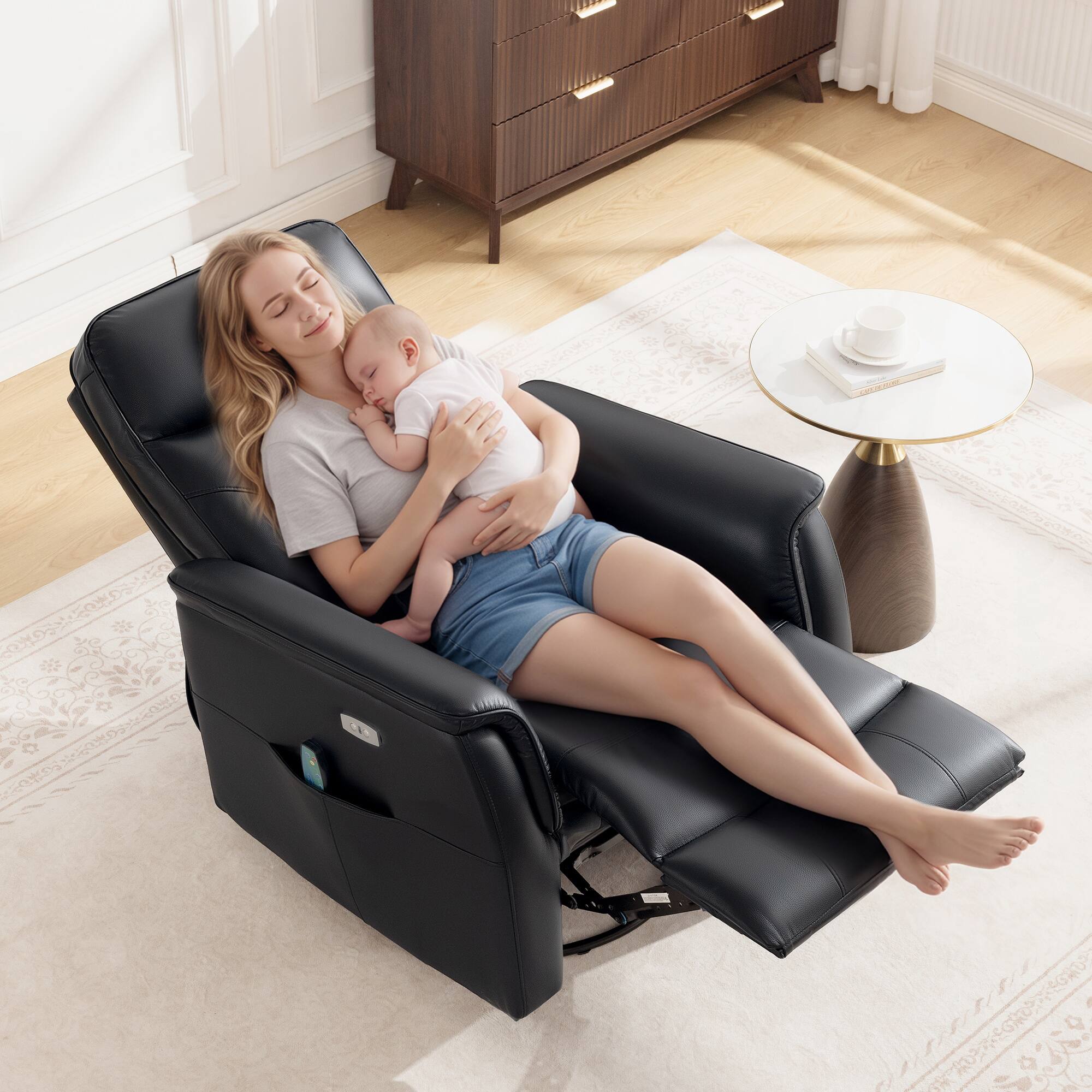 Alt View 6. Brick Attic - Electric Lift Recliner Sofa with Massage/ Heating ,Recliner Chair with USB Ports,Footrest and 270 Swivel Glider - Black.