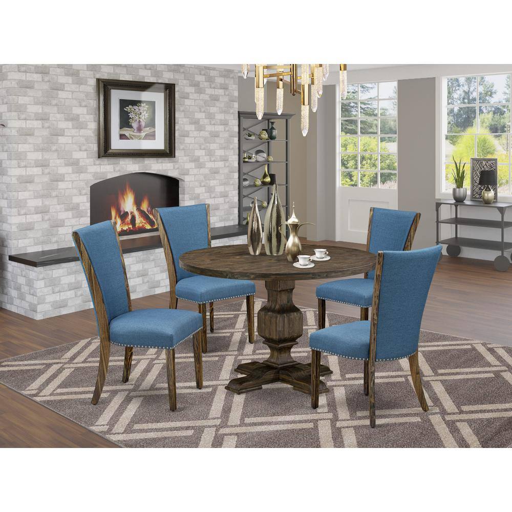 Angle. East West Furniture - East West Furniture 5-Pc Kitchen Dining Table Set - Round Modern Dining Table and 4 Blue Color Parson Wood Dining - Multi-Color.