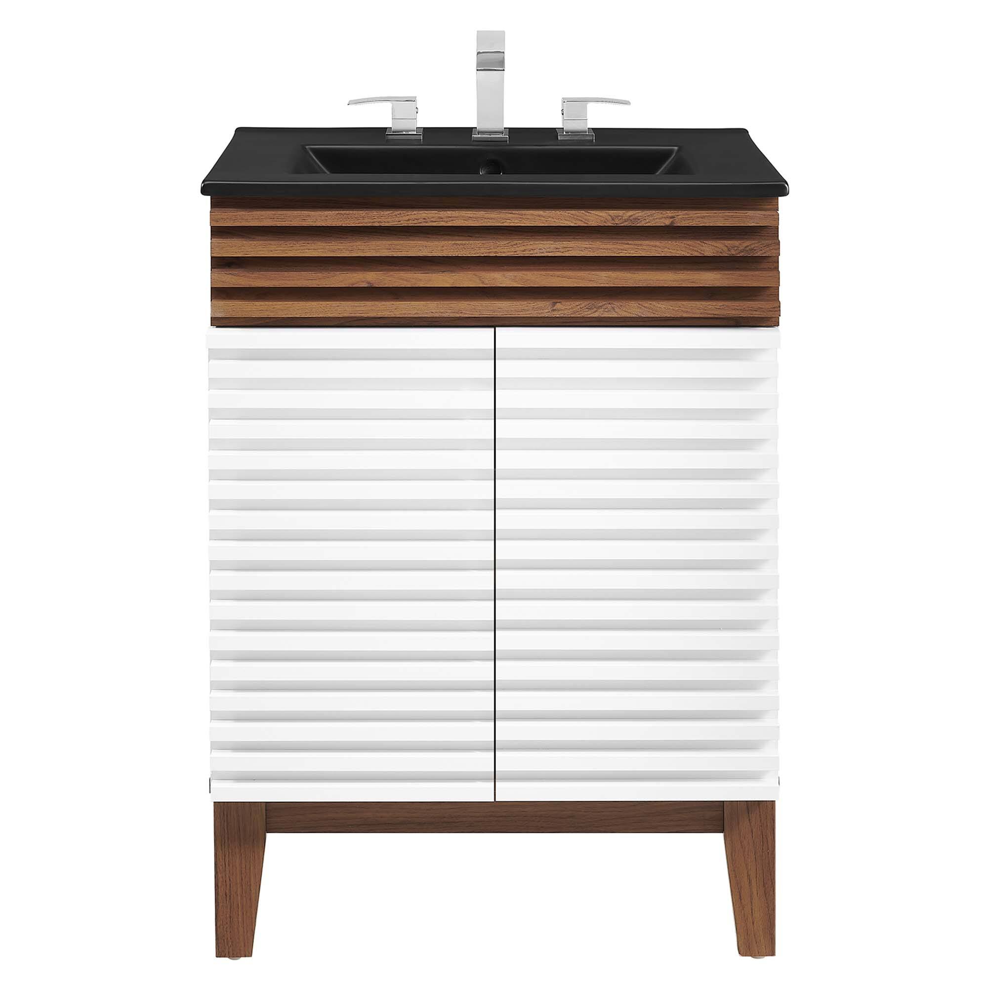 Alt View 2. Modway - Render Bathroom Vanity with Black Basin Included - White Walnut Black.