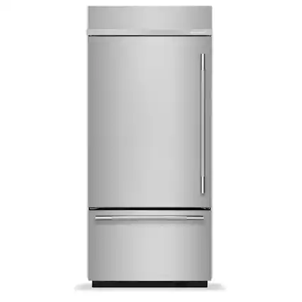 Front. KitchenAid - 20.8 Cu. Ft. Built-In Bottom Mount Refrigerator with Platinum Interior - Stainless Steel with PrintShield Finish.