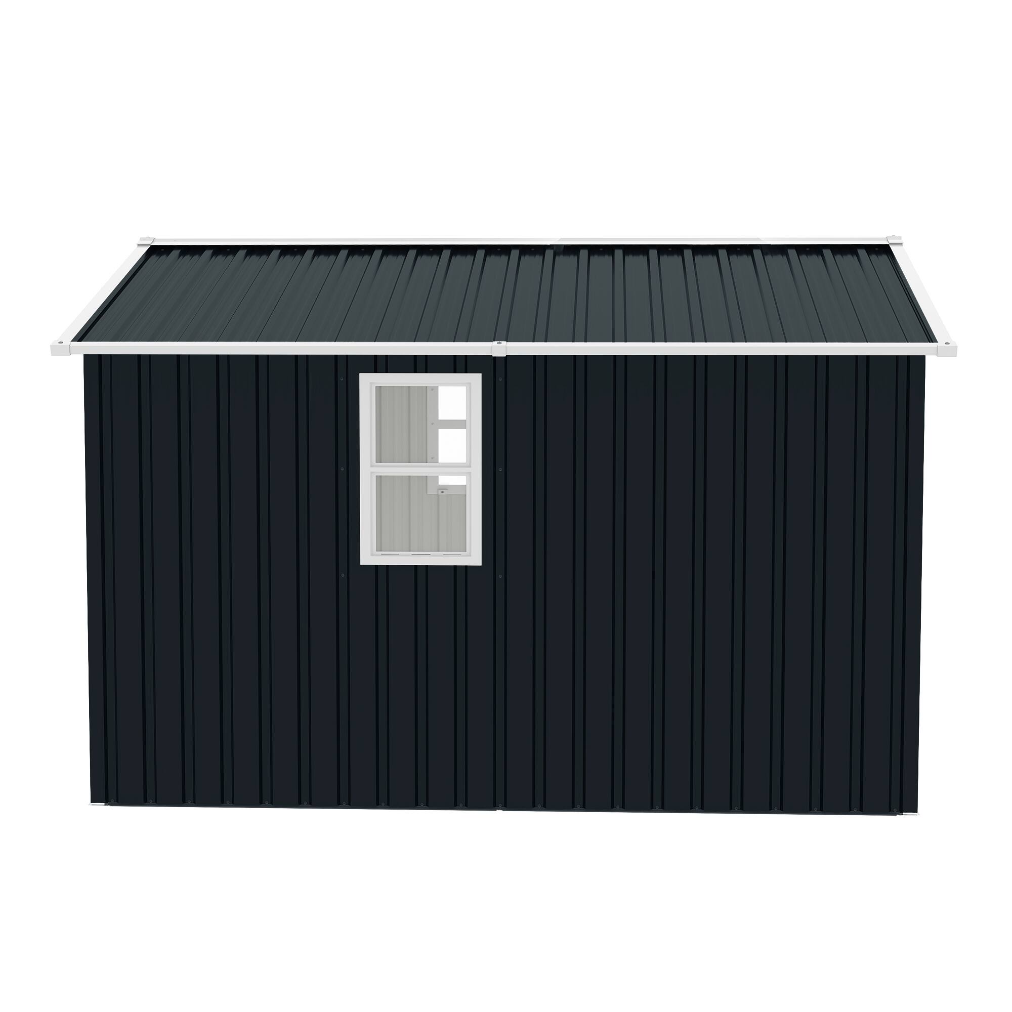 Alt View 8. Mondawe - 8x8 FT Outdoor Storage Shed with Protective Film, Four Daylight Windows and Lockable Doors - Dark Gray.