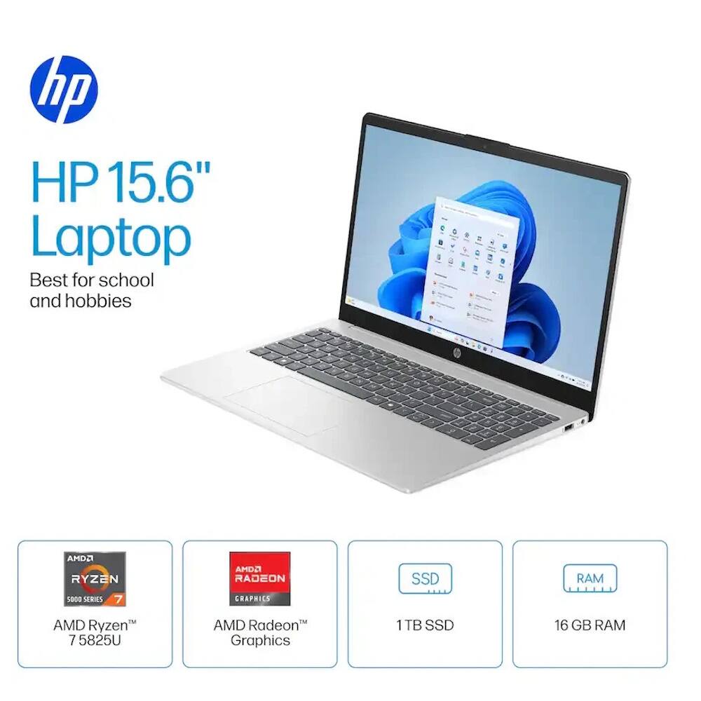 HP 15.6" Laptop  
Best for school and hobbies  

AMD Ryzen 7 5825U  
AMD Radeon Graphics  
1 TB SSD  
16 GB RAM