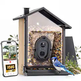 Luckbyte - Solar Powered Squirrel Proof Bird Feeder with 2K Camera AI Bird Species Identification WiFi Outdoor 3.2L Large Capacity - Black