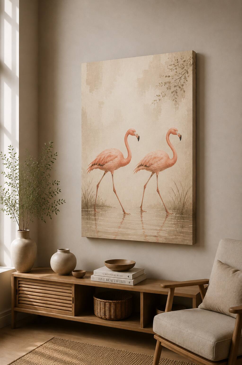 FC Design Large Flamingo Pair Reflection Canvas Print 24x36" Ready to ...