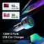 The text on the image has been grouped and corrected as follows:

"12W USB-C 20W USB-C 20W USB-C 120W 3-Ports USB Car Charger Convenient quick charging for inside your vehicle w/ wide device compatibility & power multiple ports. 100% Charged"