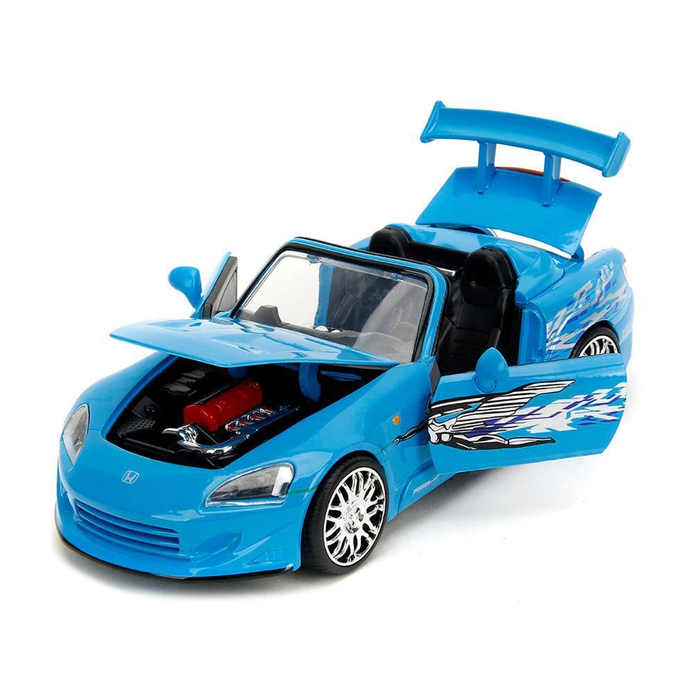 Angle. Jada - 2001 Honda S2000 Convertible Blue with Graphics "Fast & Furious Remix" Series 1/24 - Blue.