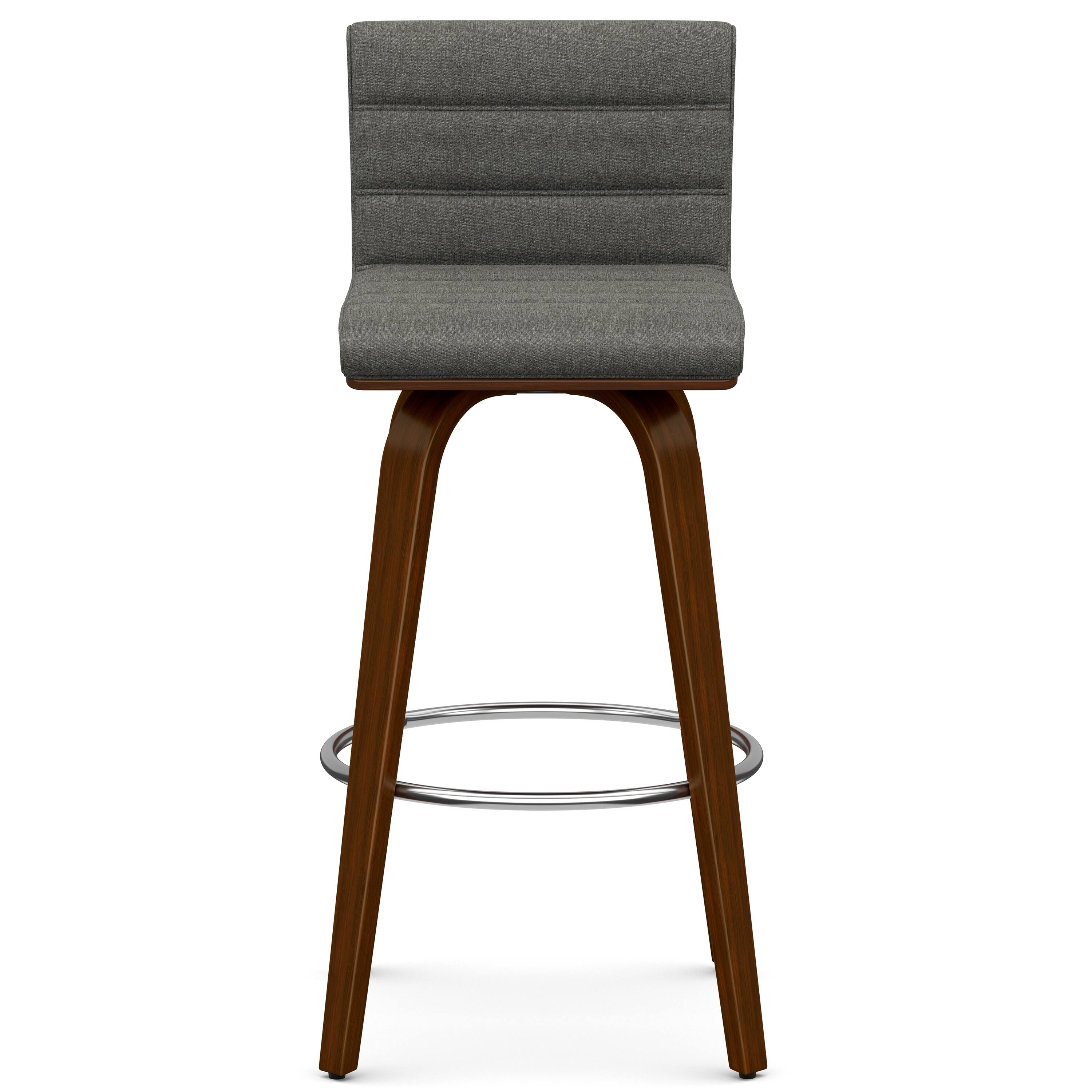 Left. Simpli Home - Roland Mid Century Modern 28 inch Swivel Bar Stool in Grey Linen Look Fabric - Grey.