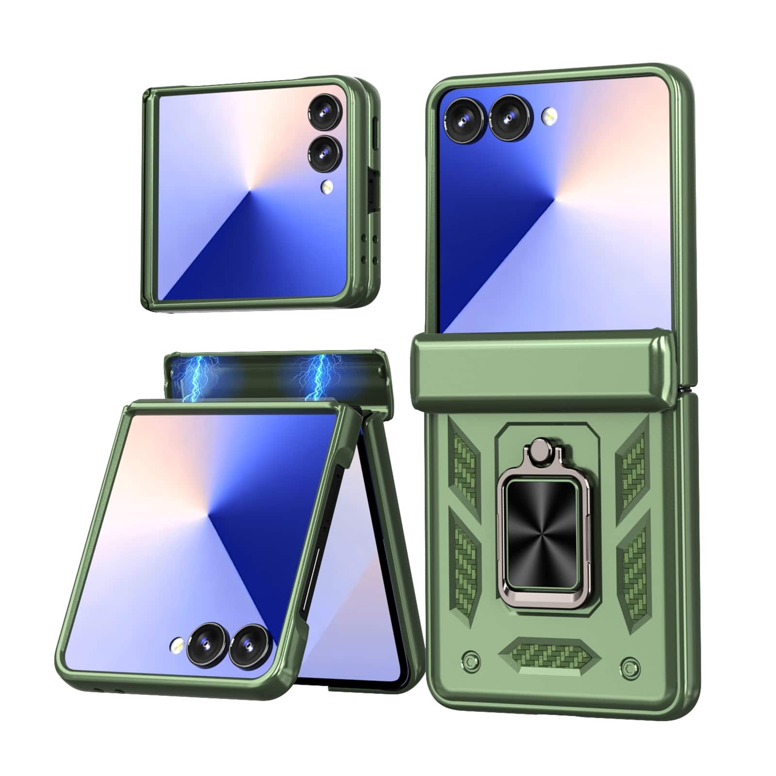 Dteck - Heavy Duty Rugged Case for Samsung Galaxy Z Flip7 Shockproof Hard Shell Cover with Hinge Protection & Ring Kickstand - Green price history on PriceWatchPro