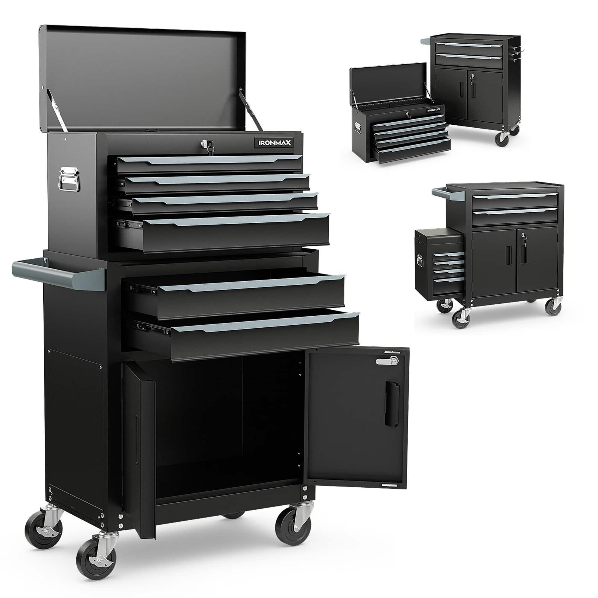 Gymax - 2 in 1 Rolling Cabinet Storage Organizer Chest Box Garage 6 Drawer Toolbox - Black