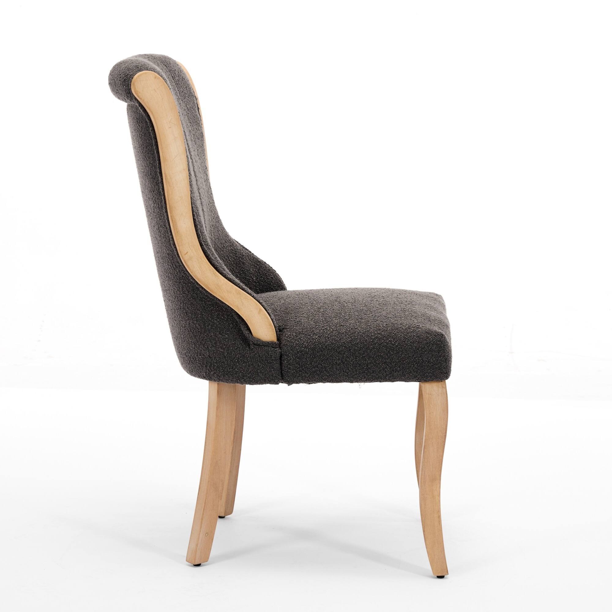 Alt View 2. GOODSILO - Mid-Century Modern Upholstered Dining Chairs with Curved Wood Trim and Sculpted Legs, Set of Two in Neutral Beige Fabric - Gray.