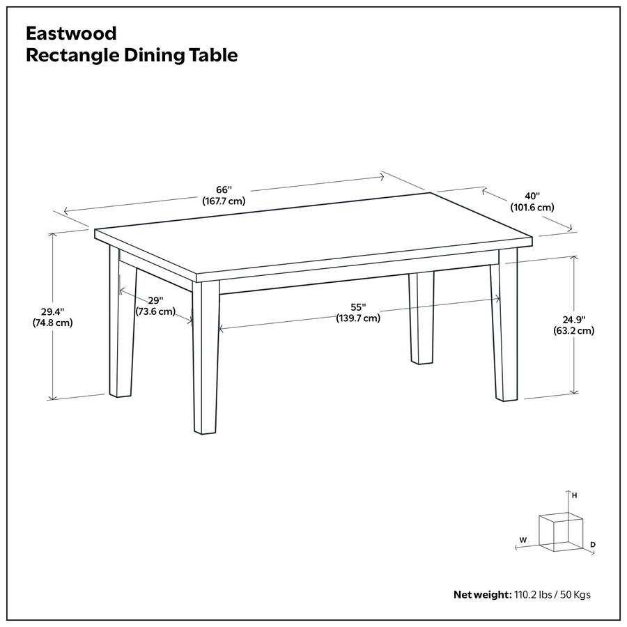 Rectangular Table Dimensions Simpli Home Eastwood SOLID HARDWOOD and Rubberwood 66 inch x 40 inch ...