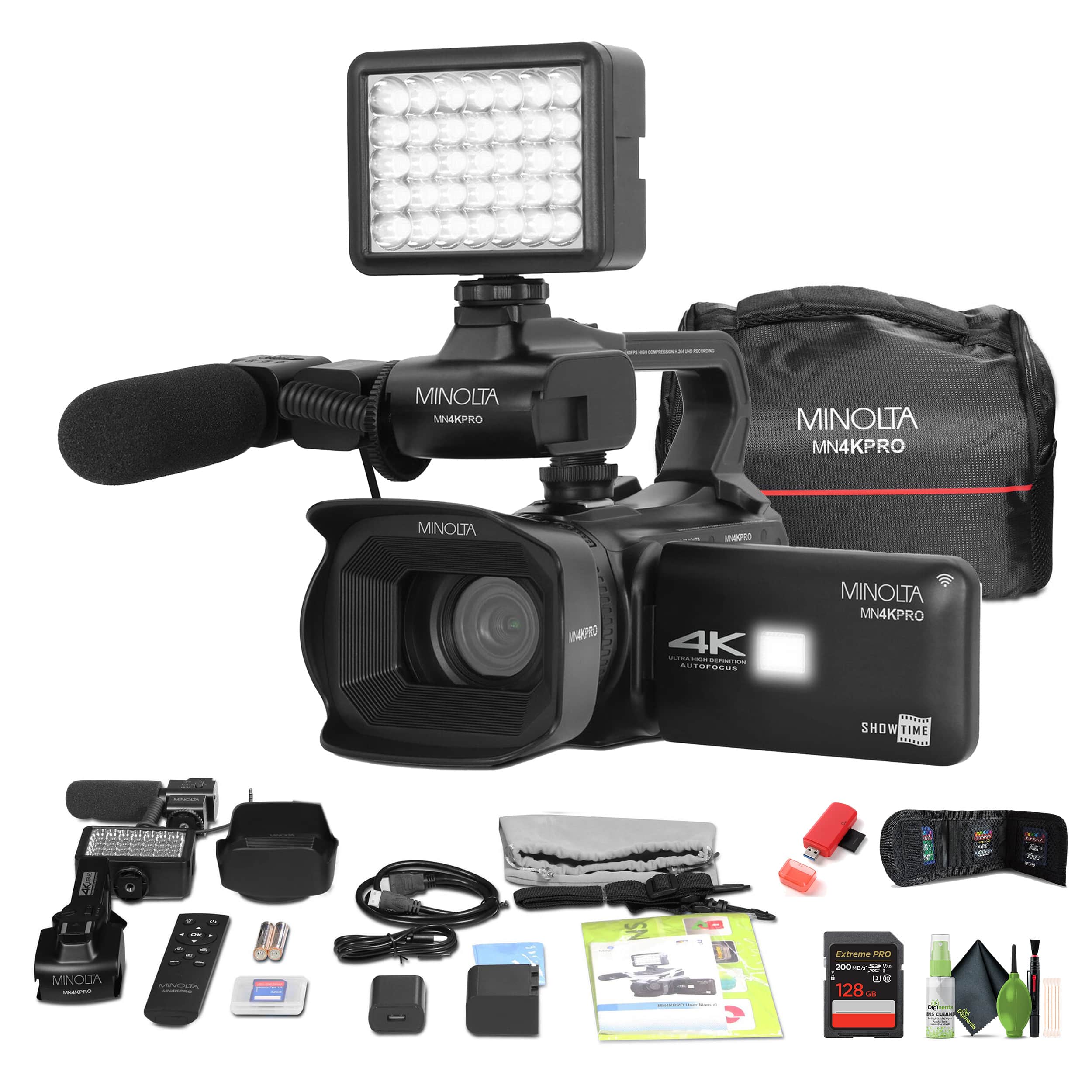 Minolta - MN4KPRO UHD 4K60 Camcorder Kit, 128GB SDHC/SDXC UHS-I Card Memory Card - Black
