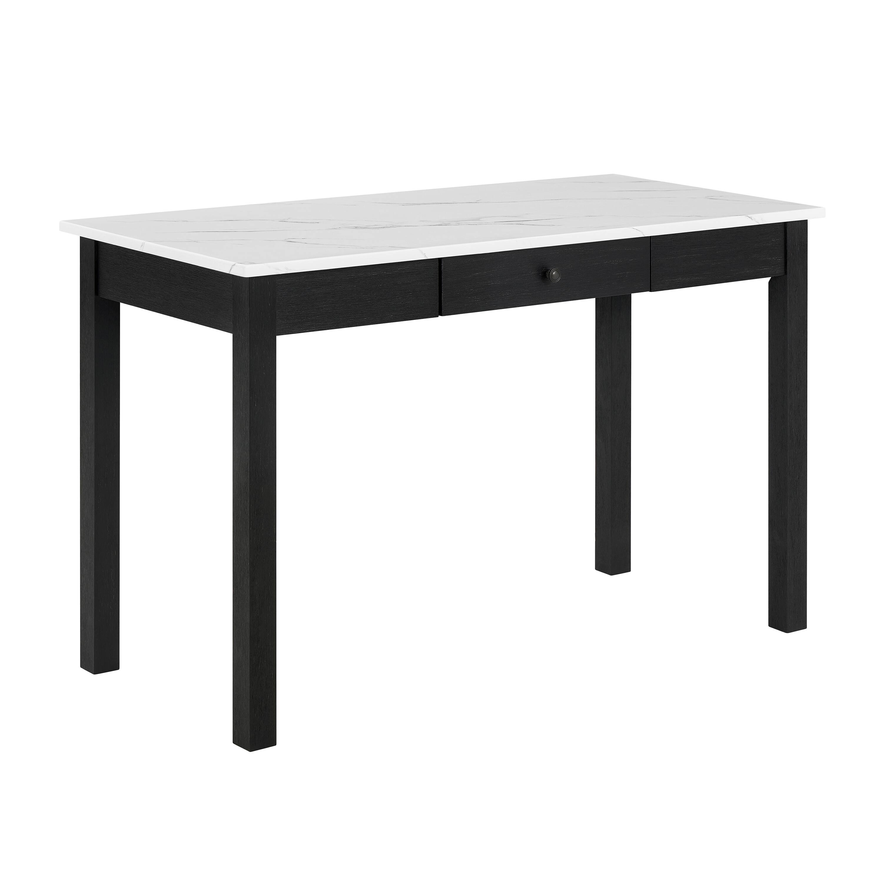 Front. Spaco - Modern Faux Marble Desk, Black Base, Storage Drawer, Home Office - Black,White.