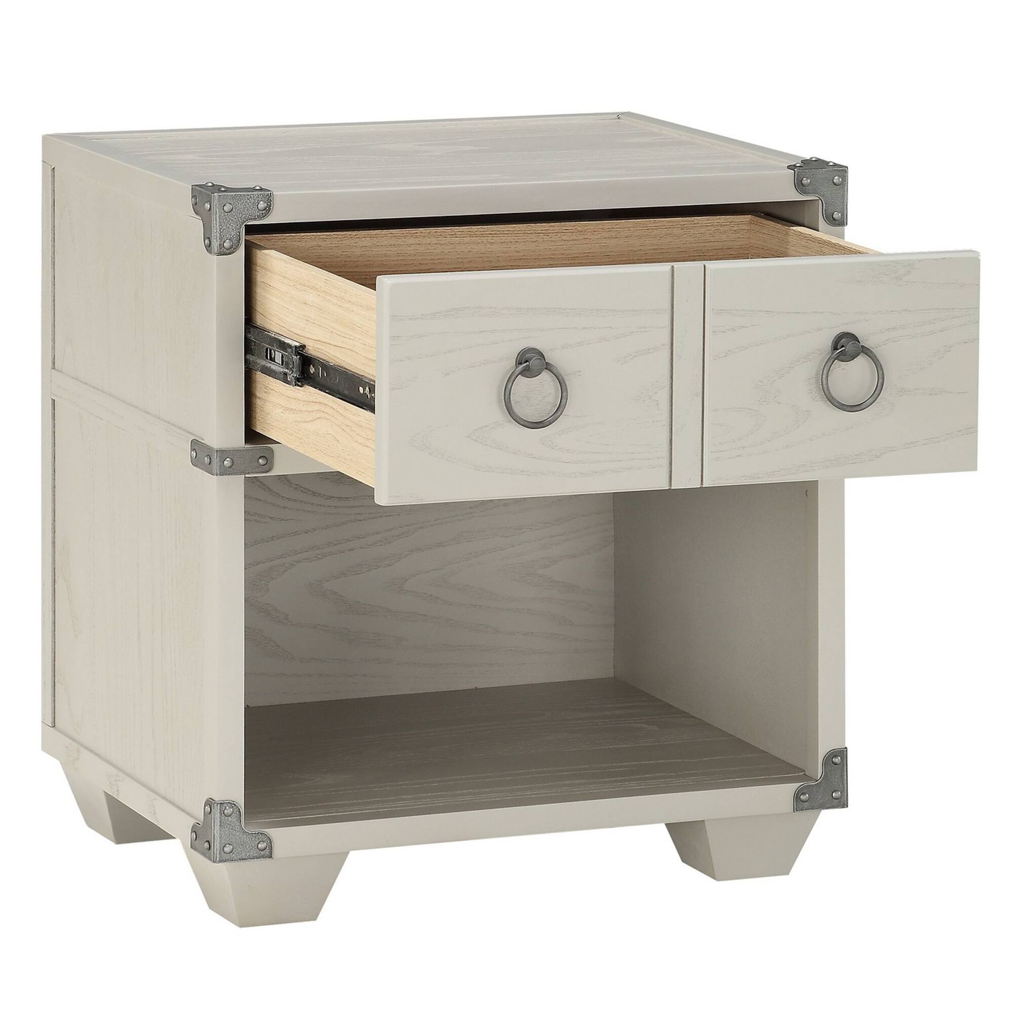 Alt View 2. Manhattan Lane - Two Drawer Wooden Nightstand with Metal Ring Pulls - Gray.