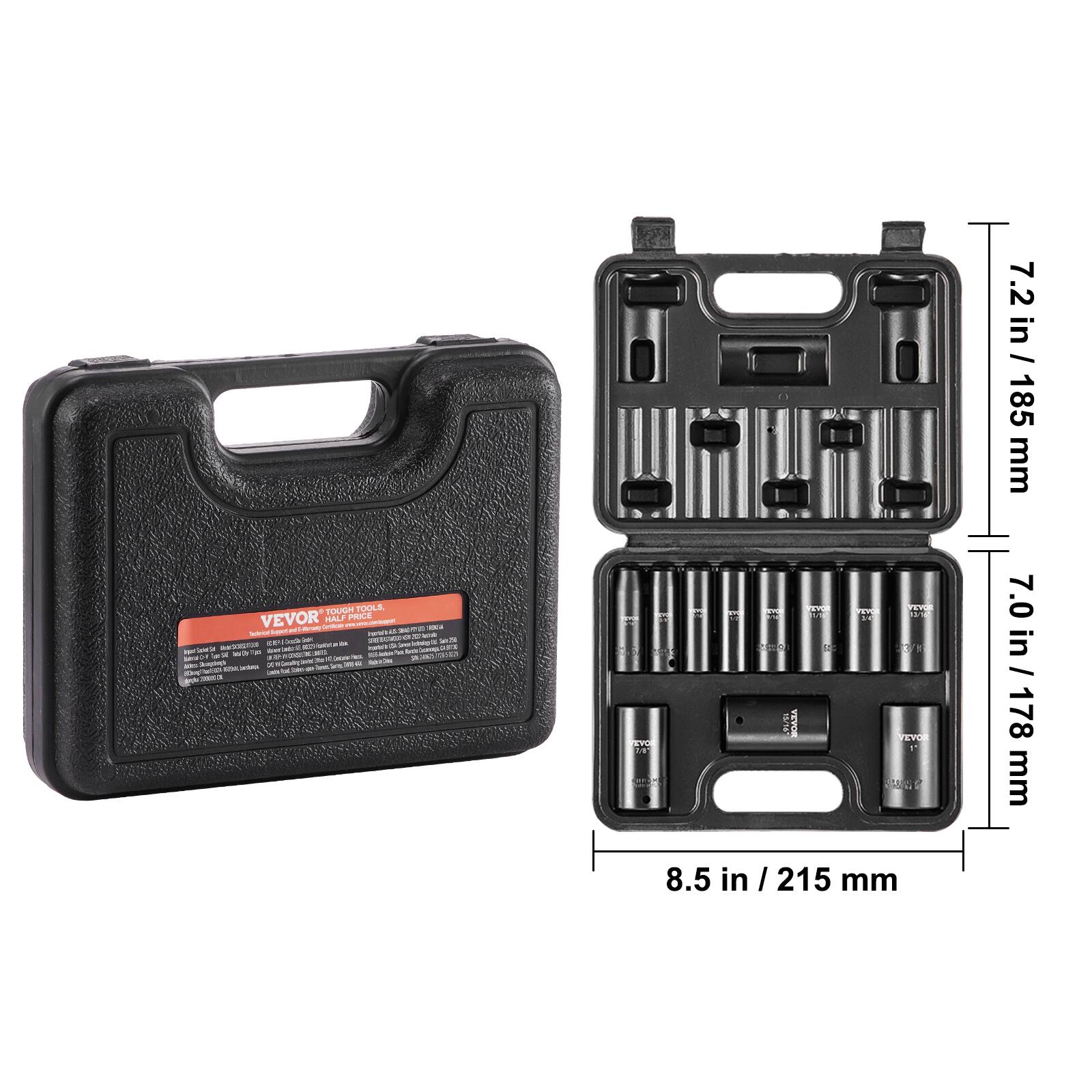TOUGH TOOLS. HALF PRICE. VEVOR. 7.2 in / 185 mm. 7.0 in / 178 mm. 8.5 in / 215 mm.
