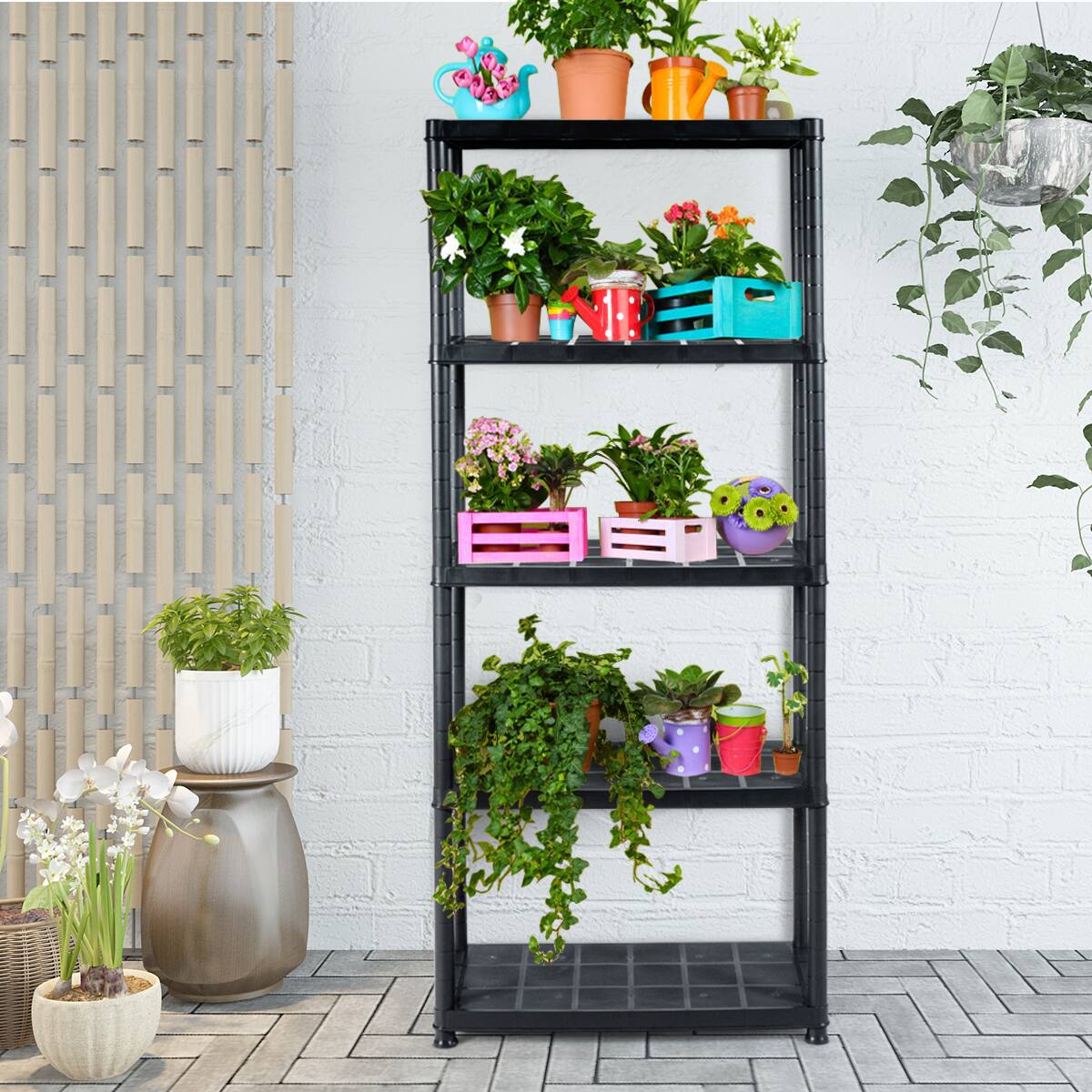 Alt View 3. Costway - Costway 2 PCS 5-Tier 19lbs Ventilated Shelving Rack Free Standing Multi-Use Shelf Unit - Black.