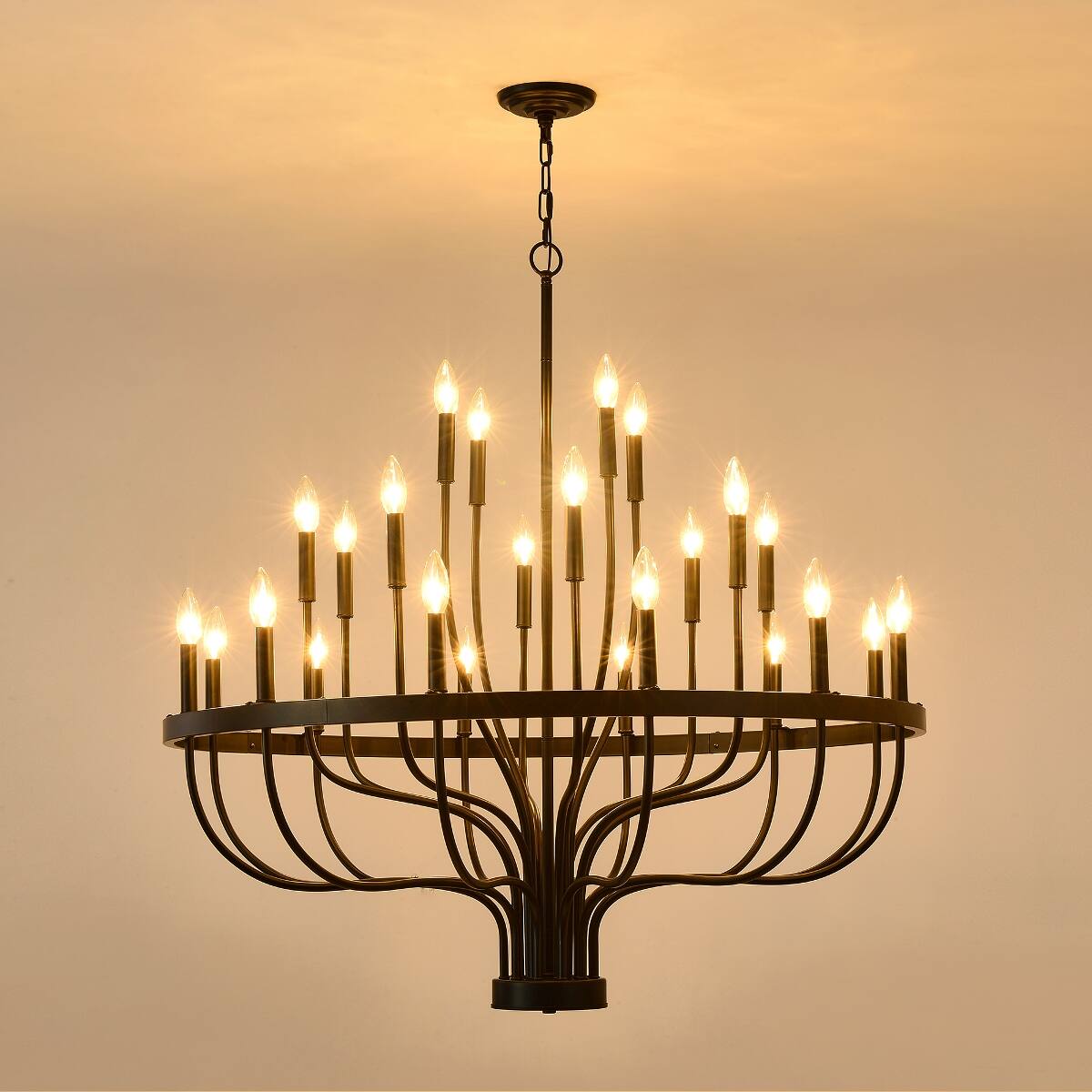 Left. Loheer - Loheer 36 Light Chandelier Matte Black Iron E12 Candle Pendant for Dining Room and Kitchen Island.