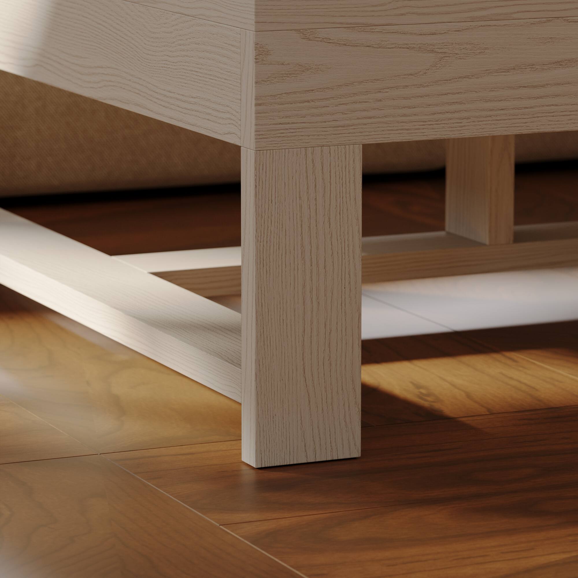 Alt View 1. FUFU&GAGA - Japanese Style Hollow Coffee Table with Central Storage and Minimalist Frame for Living Room - Off-White.